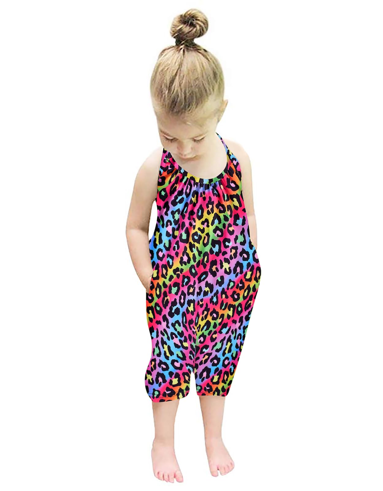 Backless Strap Slouch Jumpsuit for Toddler Girls Cute Harem Halter Romper Pants with Pockets
