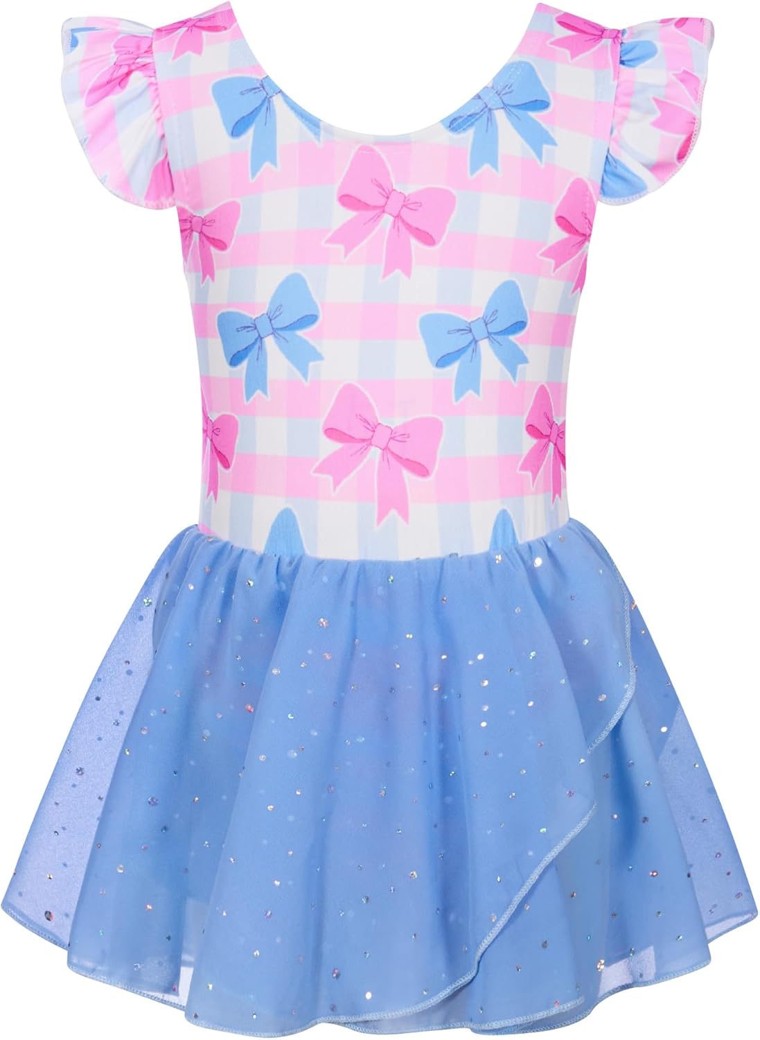 Funnycokid Girls Ruffle Sleeve Ballet Dance Leotard with Sparkly Chiffon Skirted Ballerina Outfit 2-9 Years