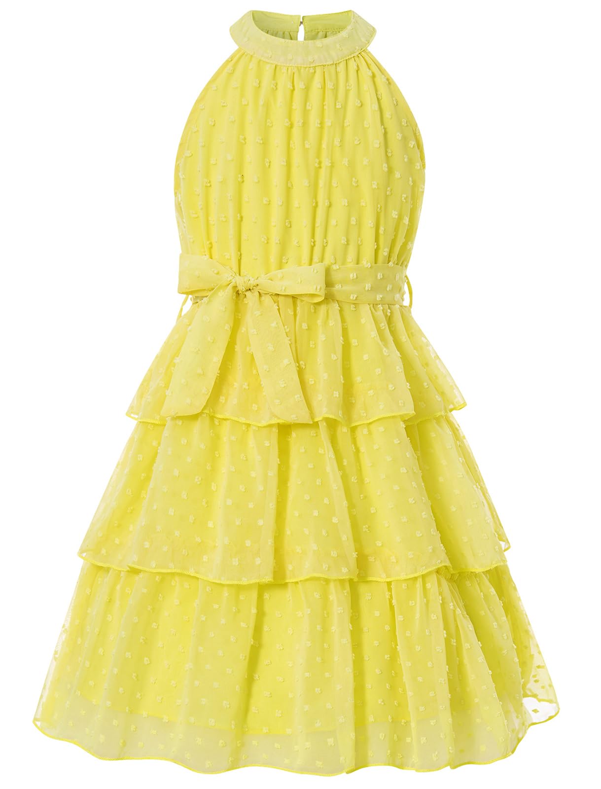 Move Dance Girls Summer Dress Tween Halter Neck Flared A-Line Swiss Dot Chiffon Sundress 6-13 Years