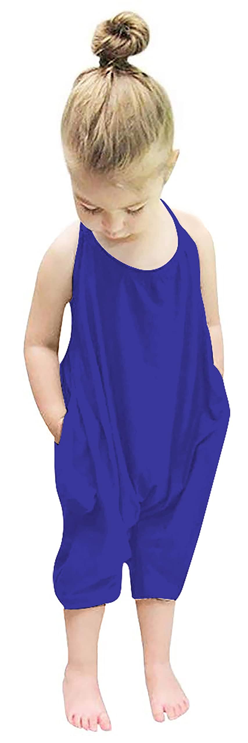 Backless Strap Slouch Jumpsuit for Toddler Girls Cute Harem Halter Romper Pants with Pockets