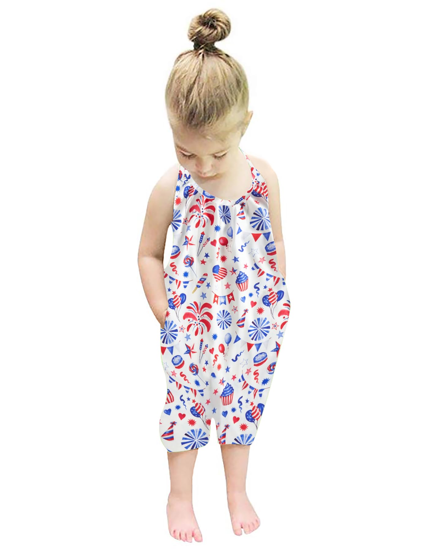 Backless Strap Slouch Jumpsuit for Toddler Girls Cute Harem Halter Romper Pants with Pockets