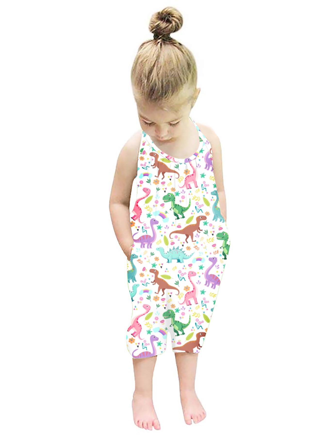 Backless Strap Slouch Jumpsuit for Toddler Girls Cute Harem Halter Romper Pants with Pockets