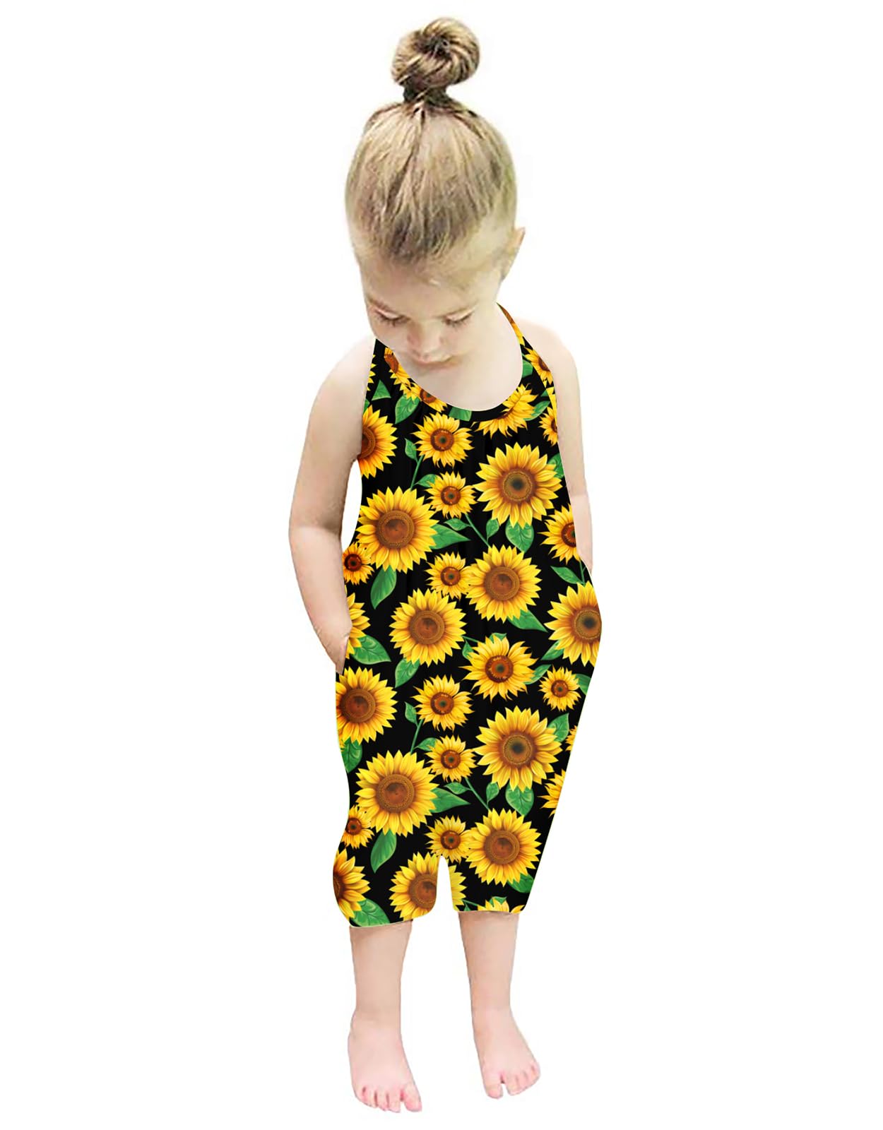 Backless Strap Slouch Jumpsuit for Toddler Girls Cute Harem Halter Romper Pants with Pockets