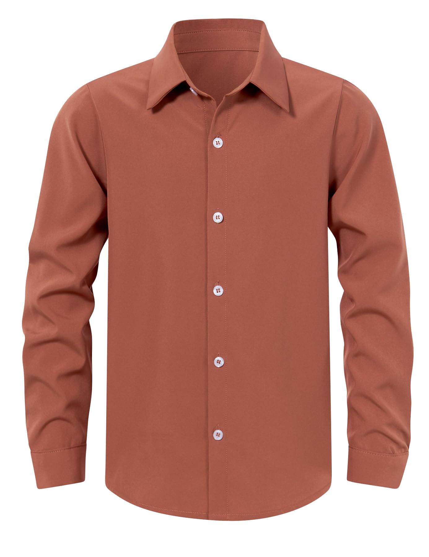 Cozople Boys Long Sleeve Dress Shirt Button Down Wrinkle-Resistant | Soft Smooth Fabric with Classic Spread Collar and Button Cuffs Ideal for School Uniform, Wedding And Formal Events