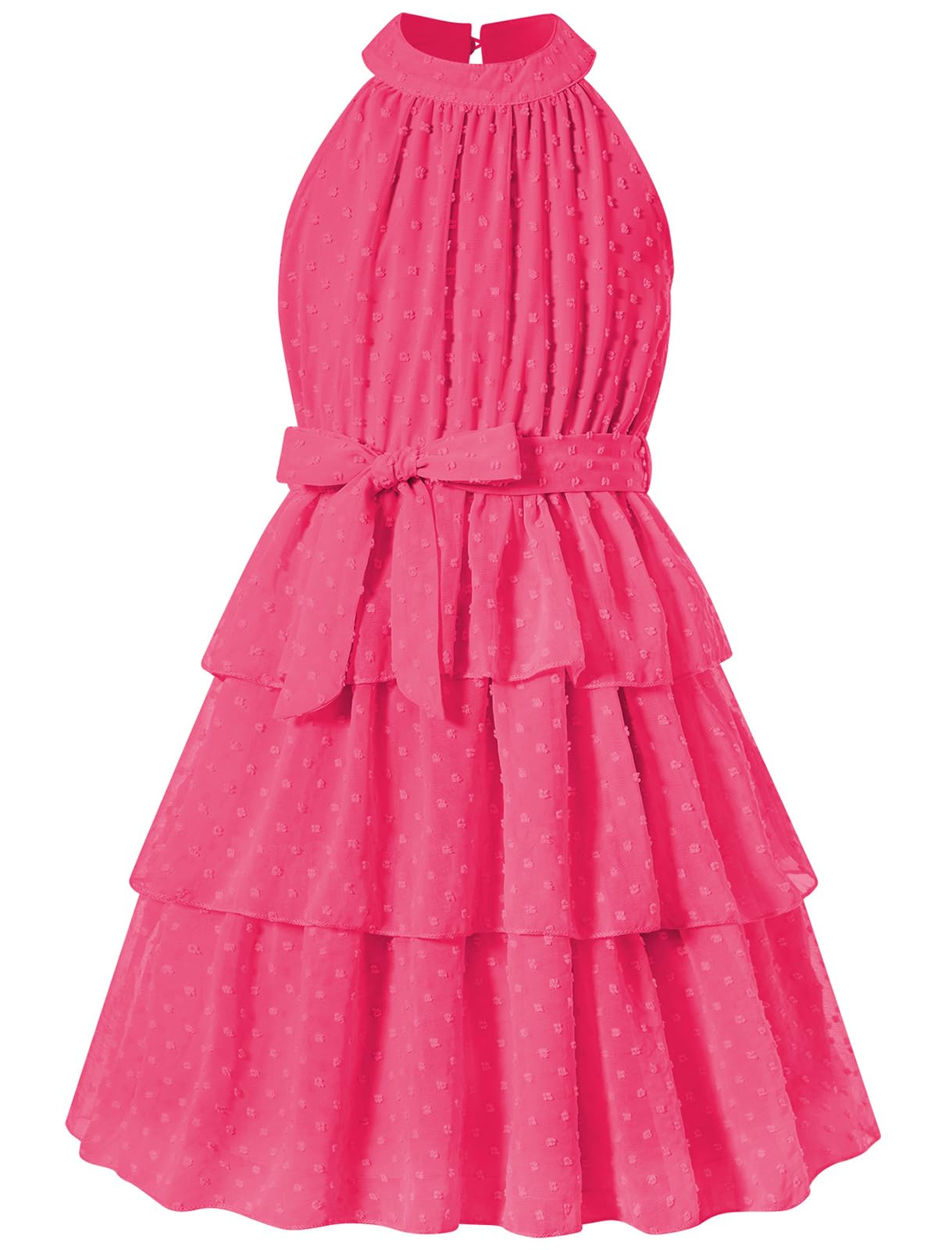 Move Dance Girls Summer Dress Tween Halter Neck Flared A-Line Swiss Dot Chiffon Sundress 6-13 Years