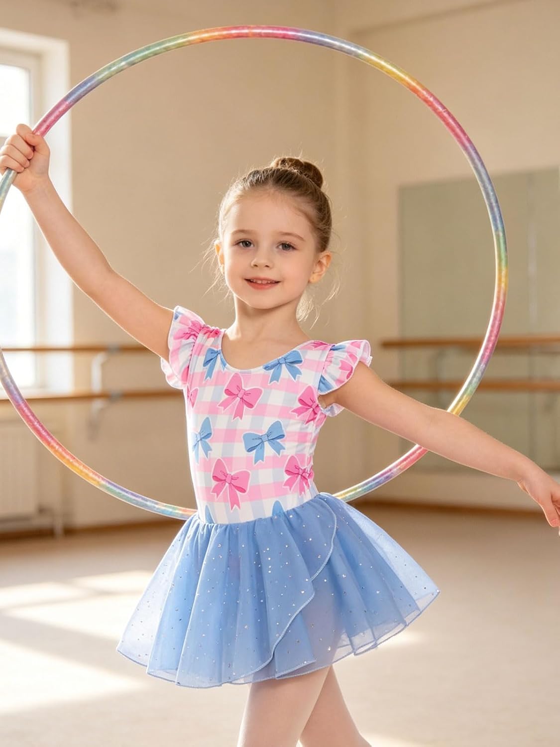 Funnycokid Girls Ruffle Sleeve Ballet Dance Leotard with Sparkly Chiffon Skirted Ballerina Outfit 2-9 Years