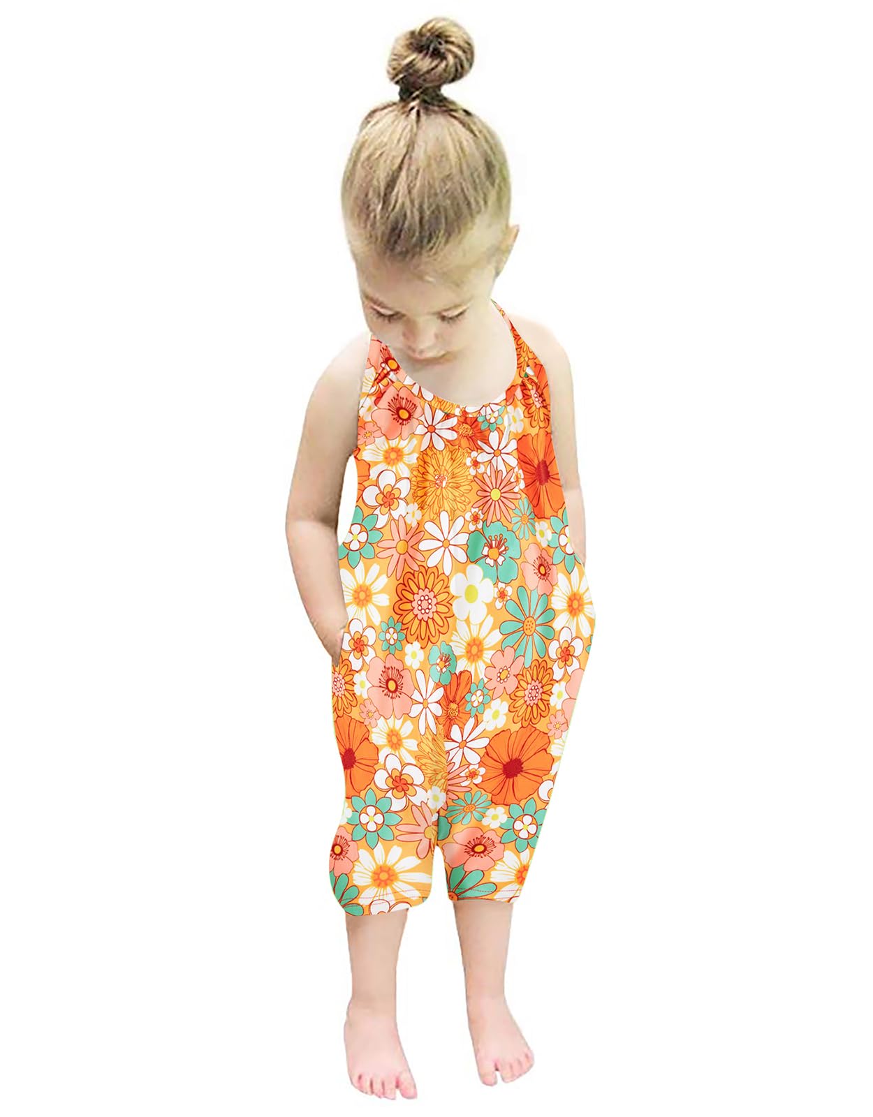 Backless Strap Slouch Jumpsuit for Toddler Girls Cute Harem Halter Romper Pants with Pockets