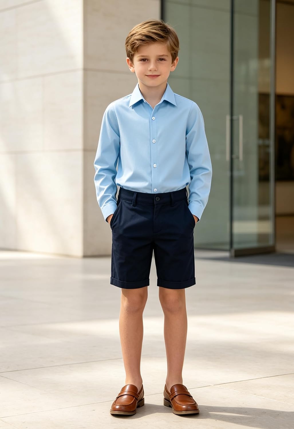 Cozople Boys Long Sleeve Dress Shirt Button Down Wrinkle-Resistant | Soft Smooth Fabric with Classic Spread Collar and Button Cuffs Ideal for School Uniform, Wedding And Formal Events