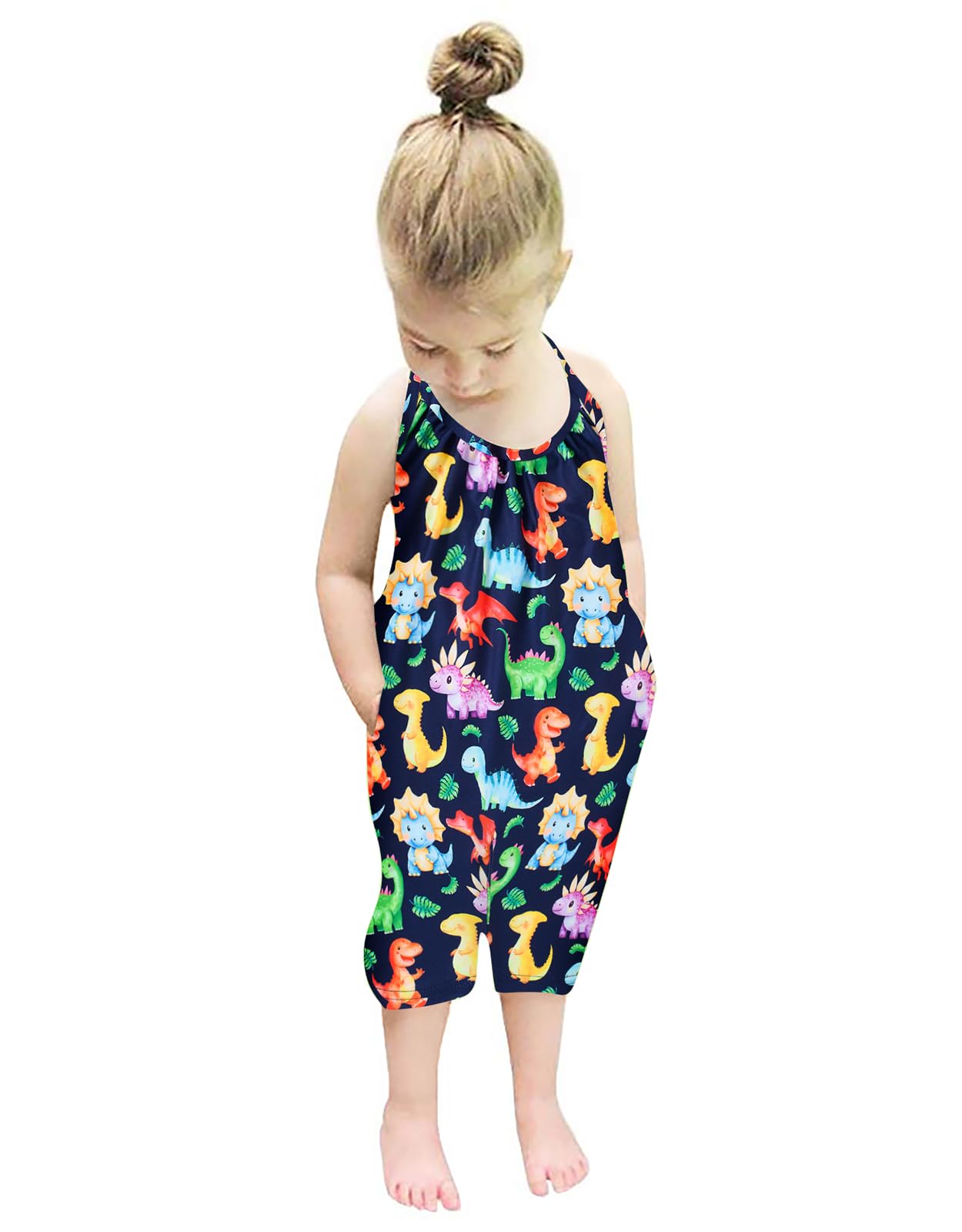Backless Strap Slouch Jumpsuit for Toddler Girls Cute Harem Halter Romper Pants with Pockets