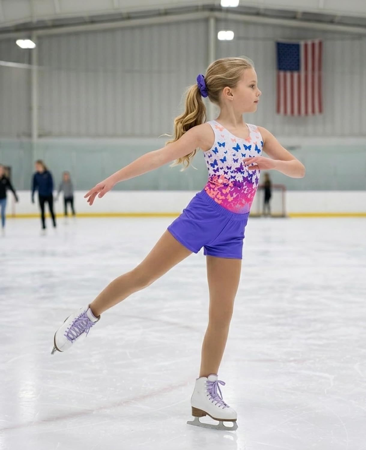 uideazone Gymnastic Leotard for Girls Sparkly Dance Unitards with Shorts and Hair Scrunchie 3Pcs Gym Set for 4-11 Years