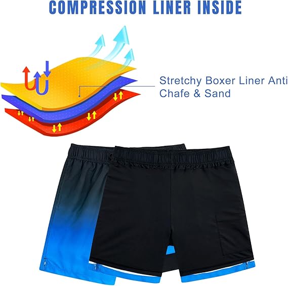 Cozople Mens Swim Trunks 7Inch with Compression Liner Quick Dry Swimsuit Swim Shorts Phone Pocket Swimwear