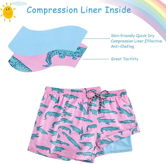Cozople Boys Swim Trunks Compression Liner Swim Shorts Quick Dry Bathing Suit with Boxer Brief Swimwear 2-20T