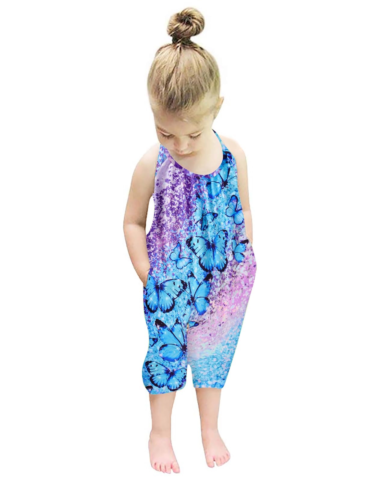 Backless Strap Slouch Jumpsuit for Toddler Girls Cute Harem Halter Romper Pants with Pockets