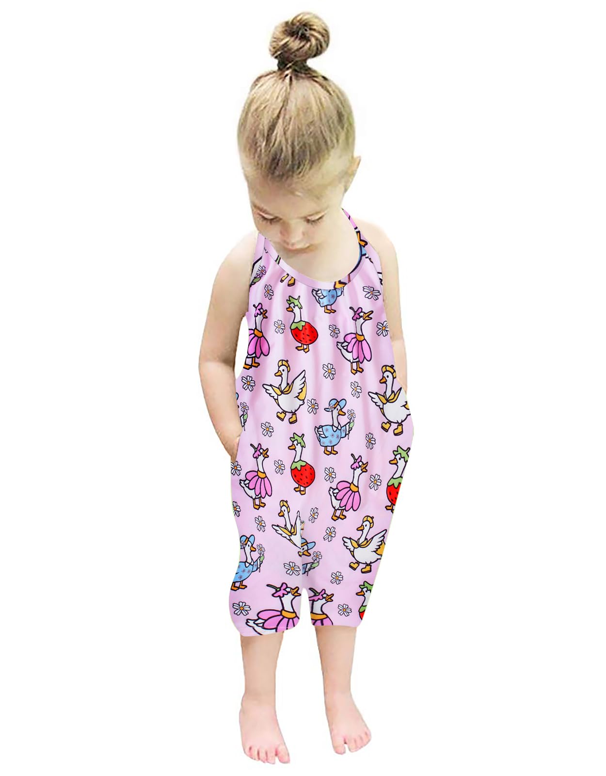 Backless Strap Slouch Jumpsuit for Toddler Girls Cute Harem Halter Romper Pants with Pockets