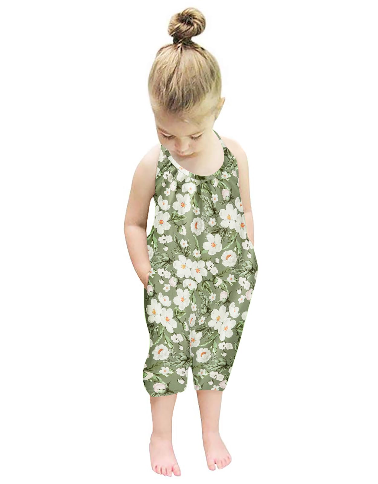 Backless Strap Slouch Jumpsuit for Toddler Girls Cute Harem Halter Romper Pants with Pockets
