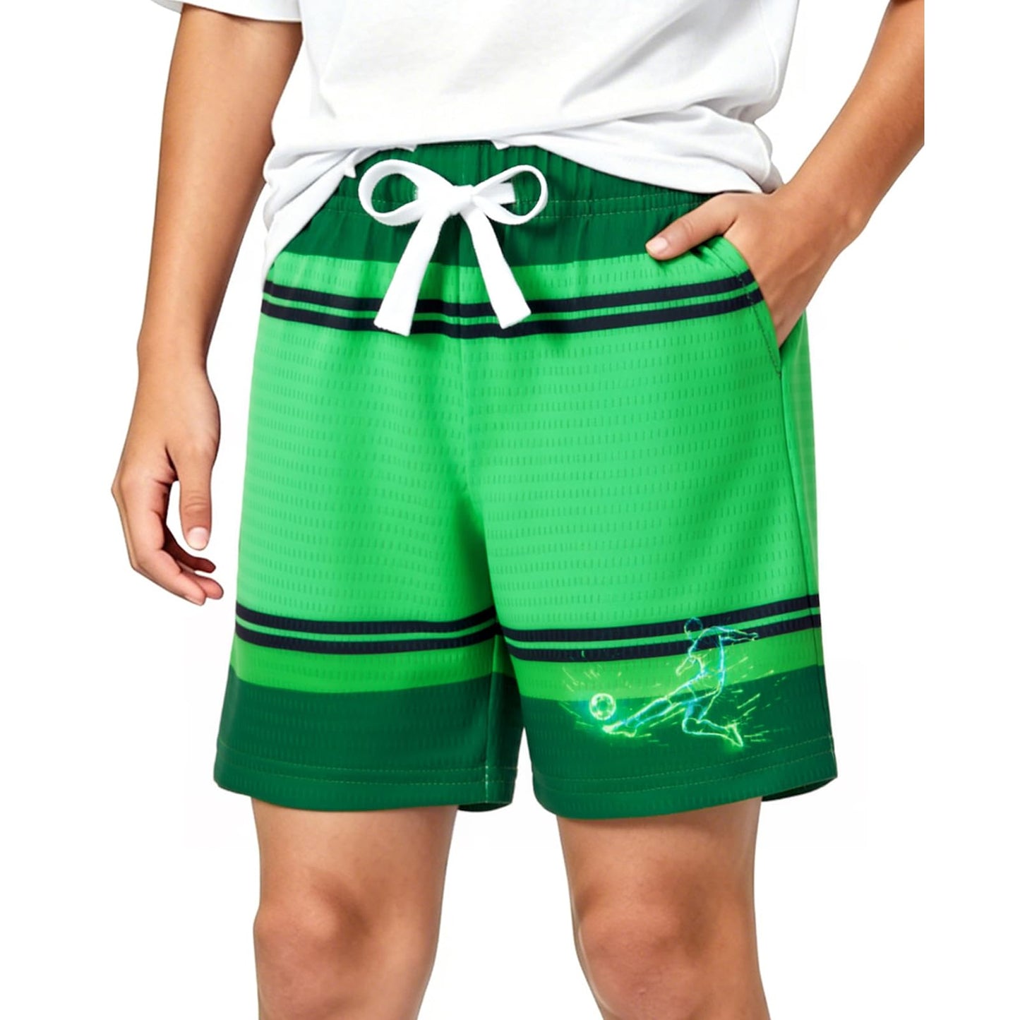 Cozople Boys Athletic Shorts Quick Dry Kids Mesh Sport Shorts with Stripes Print Breathable Basketball Shorts for 5-14 Years