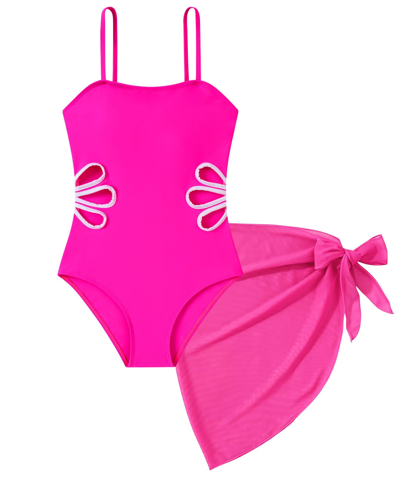 Girls Swimsuit Cut Out One Piece Bathing Suit Adjustable Straps Swimwear with Cover Up Skirt Size 9-16
