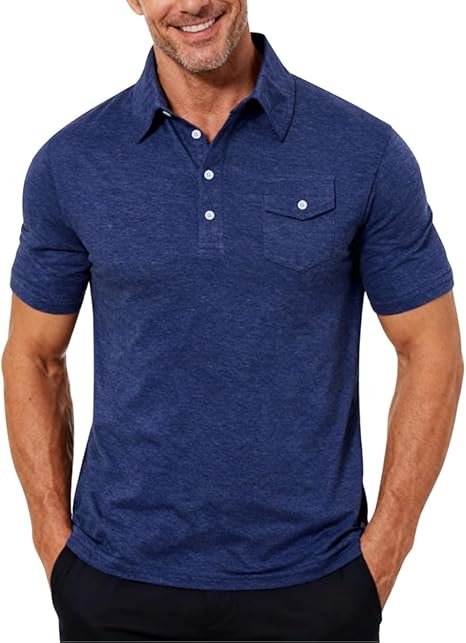 Cozople Men's Performance Polo Shirts Short Sleeve Solid Retro Golf Shirt for Men Dry Fit Players Shirt with Pocket