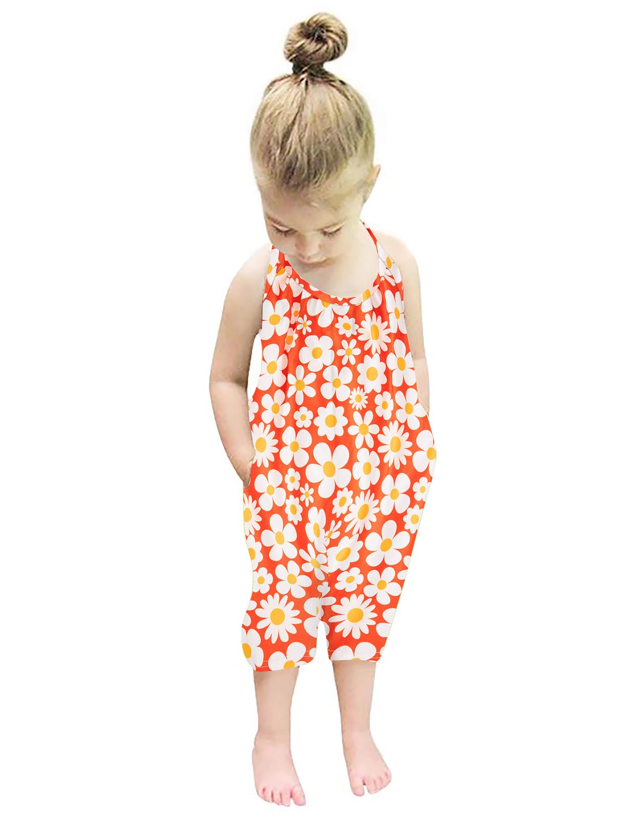 Backless Strap Slouch Jumpsuit for Toddler Girls Cute Harem Halter Romper Pants with Pockets