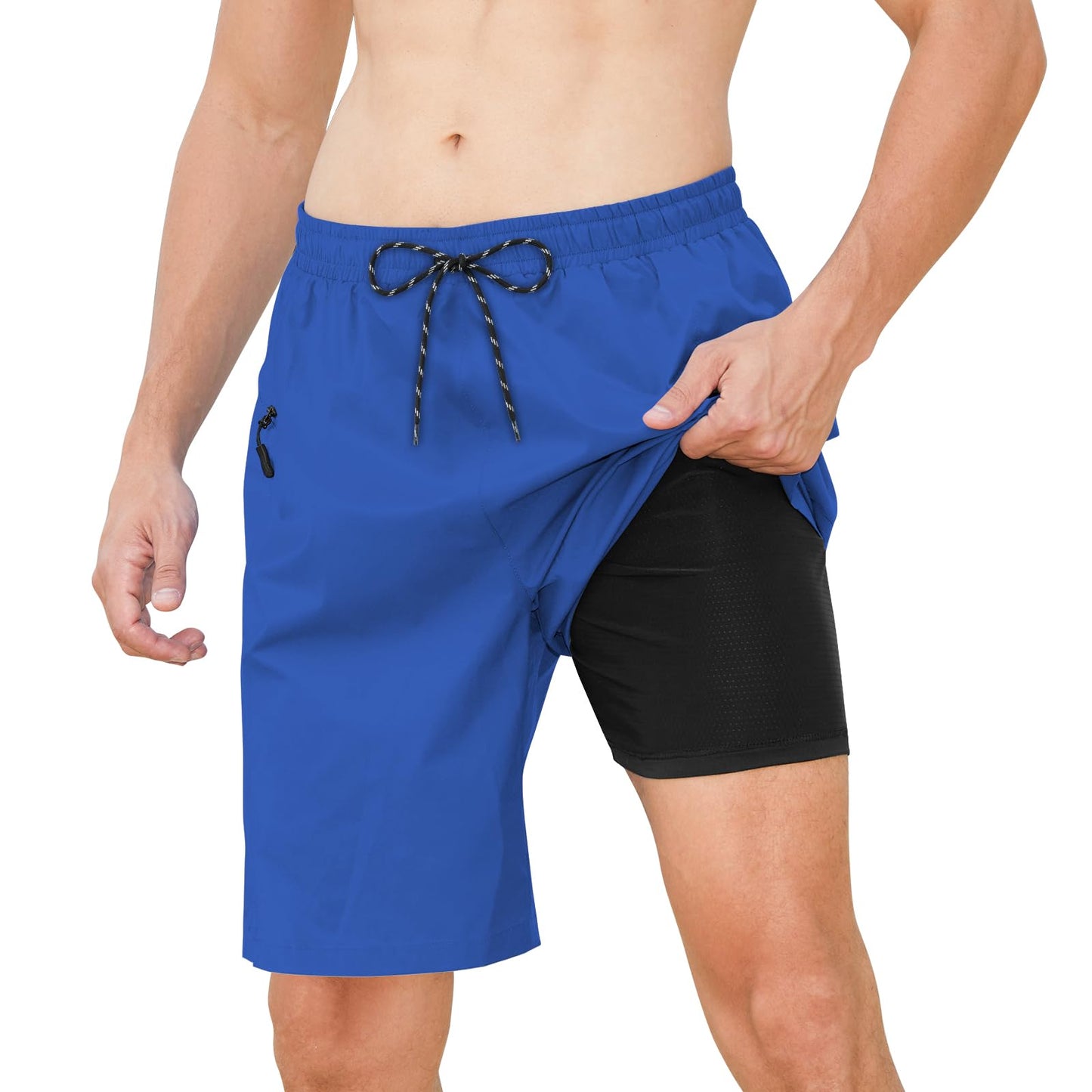 Cozople Mens Swim Trunks with Compression Liner 2-in-1 Quick Dry 9 Inch Board Shorts with Zipper Pockets