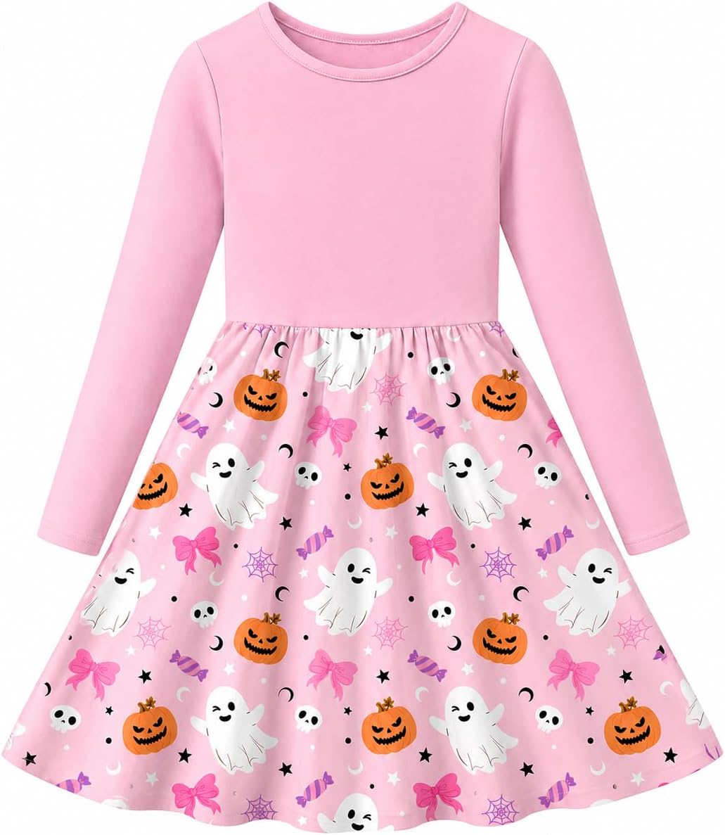 Vogseek Girls Dress Toddler Fall Dress Long Sleeve Dresses Ages 3-7 | Toddler Girls Dress, Twirly Dress, A-Line Skirt,95%Cotton-5%Spandex Top, School, Party, Casual，Various Prints