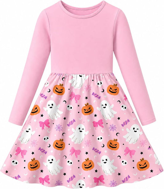 Vogseek Girls Dress Toddler Fall Dress Long Sleeve Dresses Ages 3-7 | Toddler Girls Dress, Twirly Dress, A-Line Skirt,95%Cotton-5%Spandex Top, School, Party, Casual，Various Prints