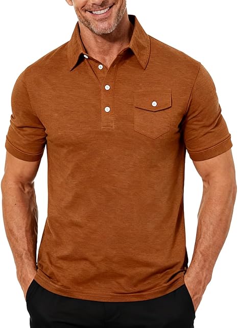 Cozople Men's Performance Polo Shirts Short Sleeve Solid Retro Golf Shirt for Men Dry Fit Players Shirt with Pocket