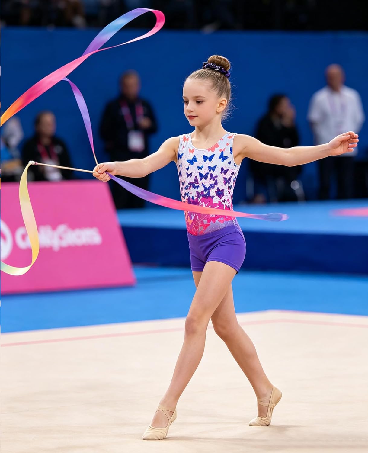 uideazone Gymnastic Leotard for Girls Sparkly Dance Unitards with Shorts and Hair Scrunchie 3Pcs Gym Set for 4-11 Years