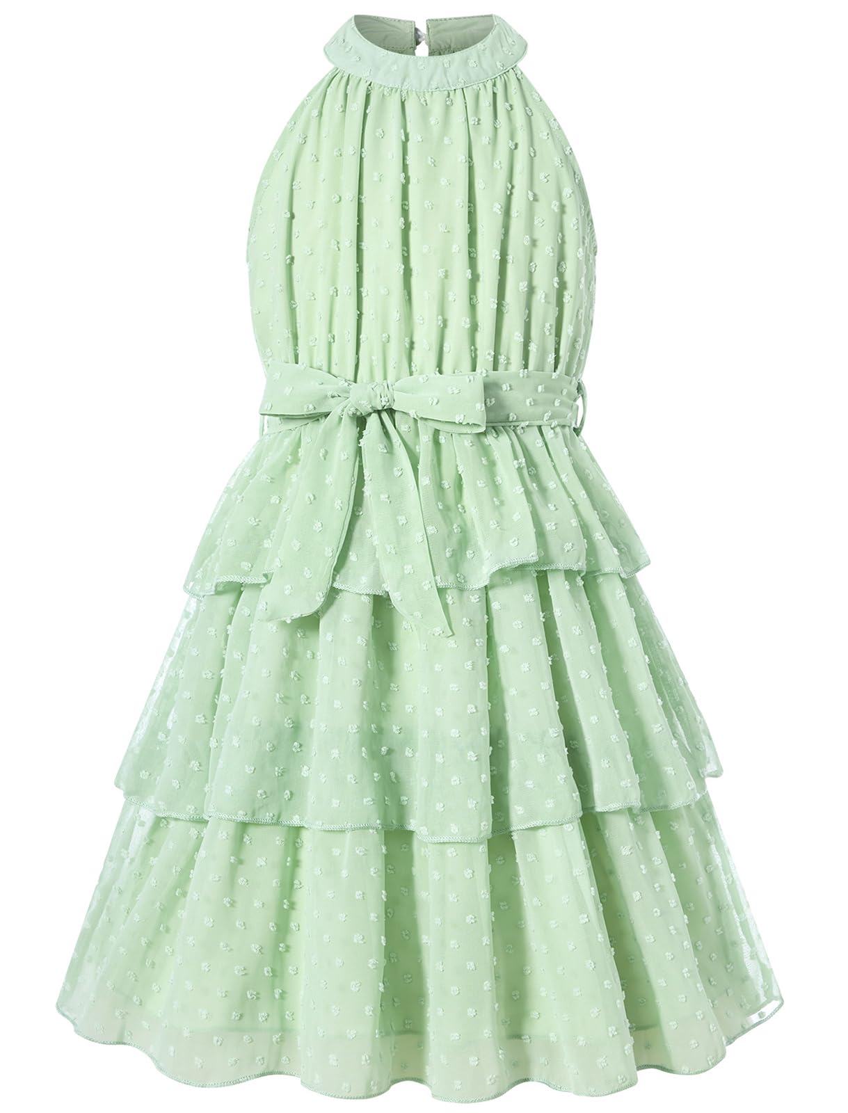 Move Dance Girls Summer Dress Tween Halter Neck Flared A-Line Swiss Dot Chiffon Sundress 6-13 Years