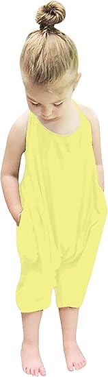 Backless Strap Slouch Jumpsuit for Toddler Girls Cute Harem Halter Romper Pants with Pockets
