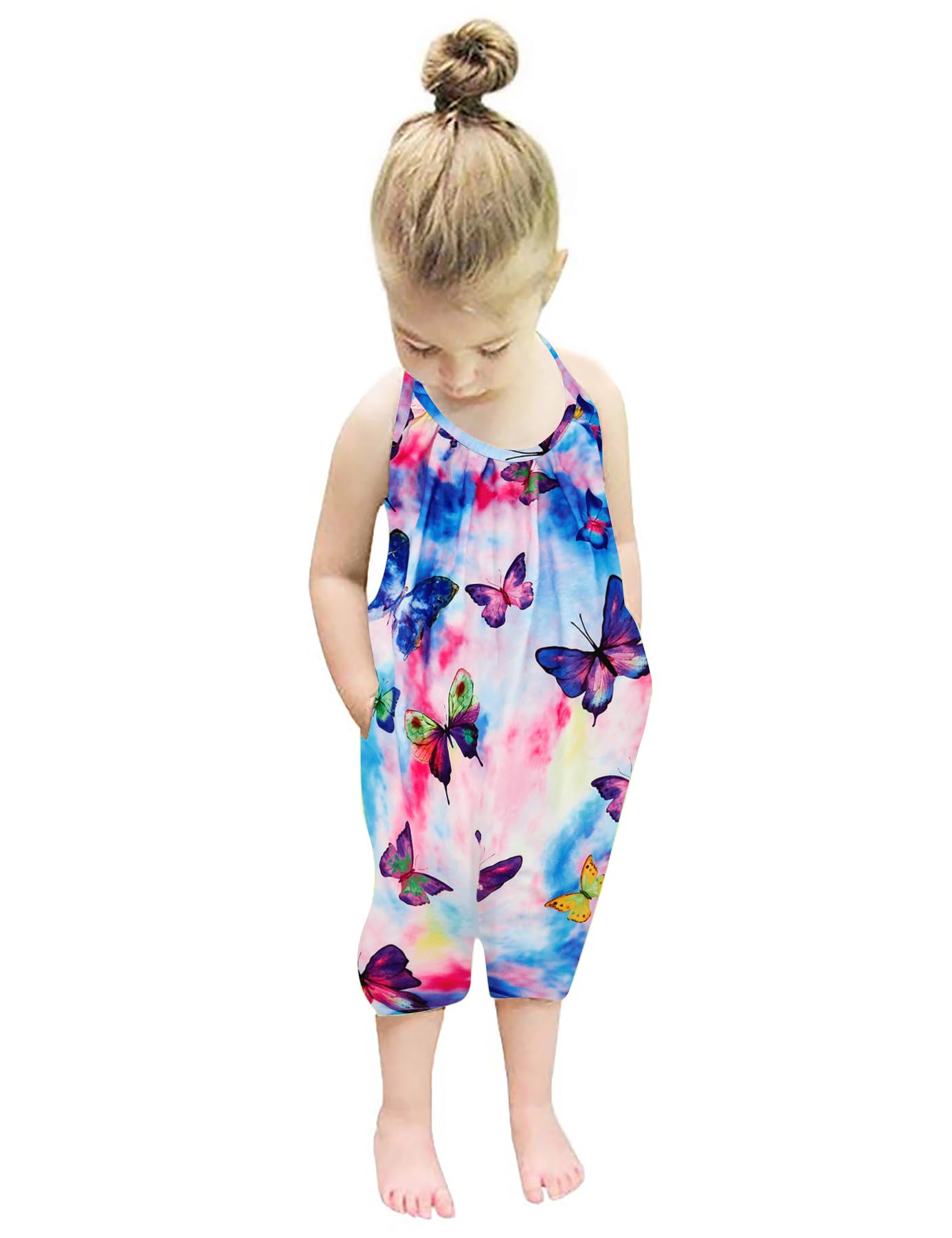 Backless Strap Slouch Jumpsuit for Toddler Girls Cute Harem Halter Romper Pants with Pockets