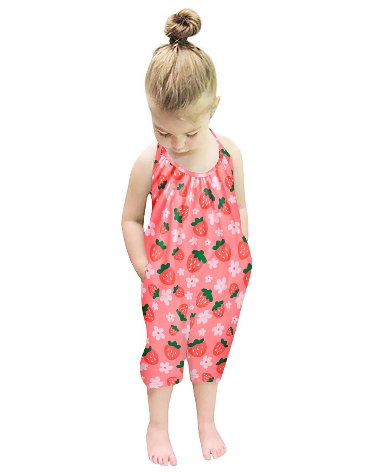 Backless Strap Slouch Jumpsuit for Toddler Girls Cute Harem Halter Romper Pants with Pockets