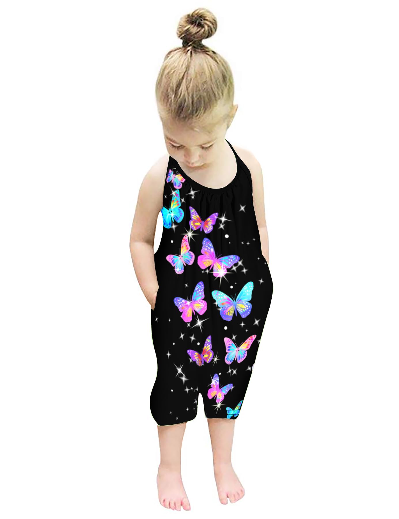 Backless Strap Slouch Jumpsuit for Toddler Girls Cute Harem Halter Romper Pants with Pockets