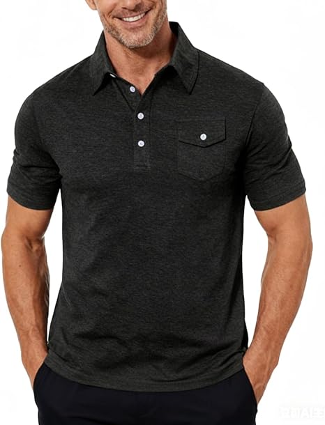 Cozople Men's Performance Polo Shirts Short Sleeve Solid Retro Golf Shirt for Men Dry Fit Players Shirt with Pocket