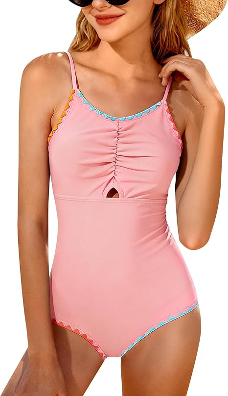 Kids4ever Girls One Piece Swimsuits Contrast Trim Summer Cute Bathing Suits 9-16Y