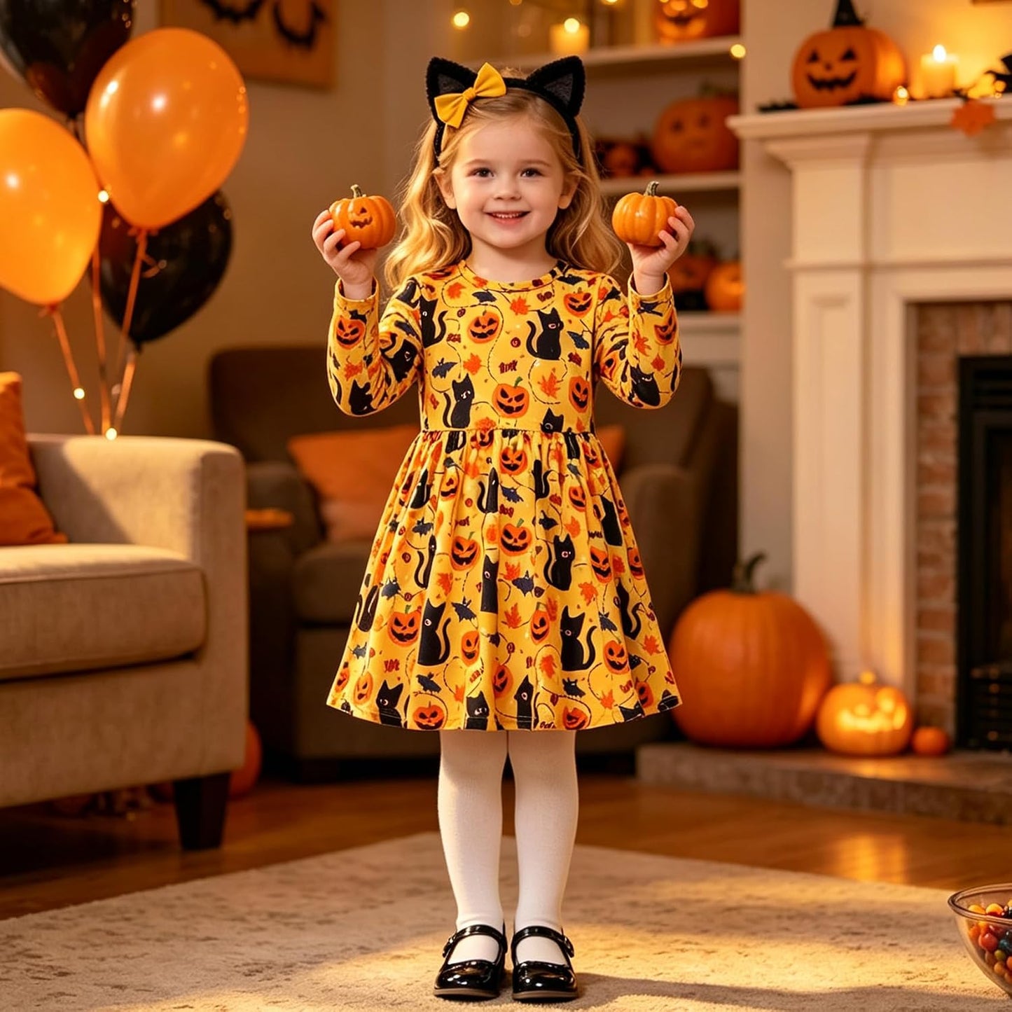 Funnycokid Toddler Girls Dress Long Sleeve Clothes Kids 3-7 Years
