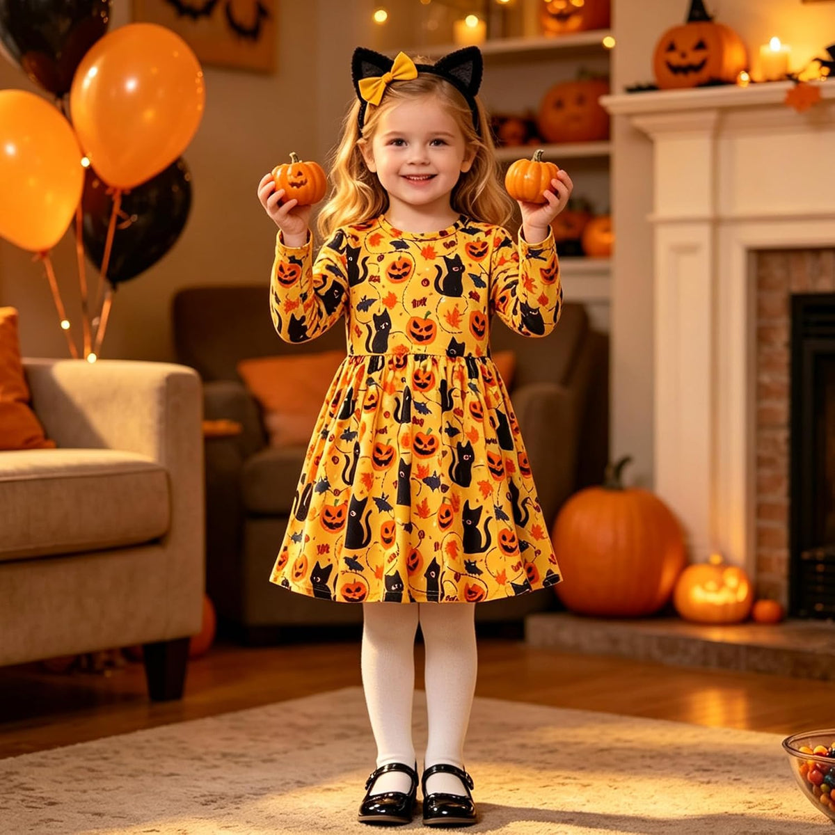 Funnycokid Toddler Girls Dress Long Sleeve Clothes Kids 3-7 Years