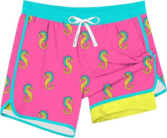 Cozople Boys Swim Trunks with Compression Liner Vintage Bathing Suit Quick Dry Swim Short Swimsuit 7-16T