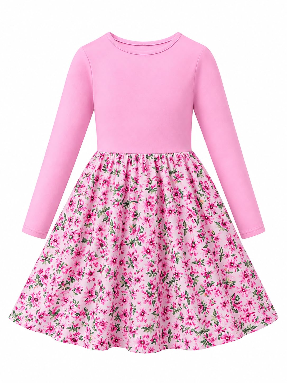 Vogseek Girls Dress Toddler Fall Dress Long Sleeve Dresses Ages 3-7 | Toddler Girls Dress, Twirly Dress, A-Line Skirt,95%Cotton-5%Spandex Top, School, Party, Casual，Various Prints