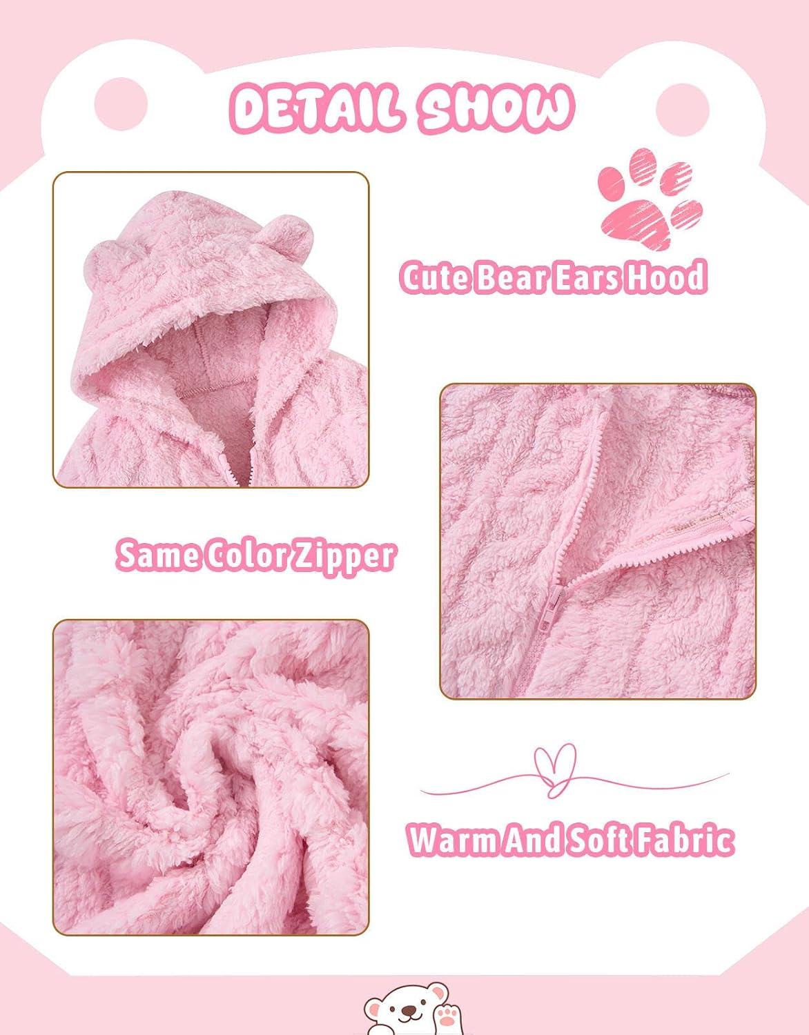 Toddler Fleece Jacket Girls Warm Coats Winter Outerwear 2-6 Years