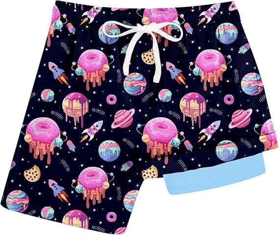 Cozople Boys Swim Trunks with Boxer Brief Liner Compression Swimwear Quick Dry Swim Shorts Bathing Suits 7-20 Years