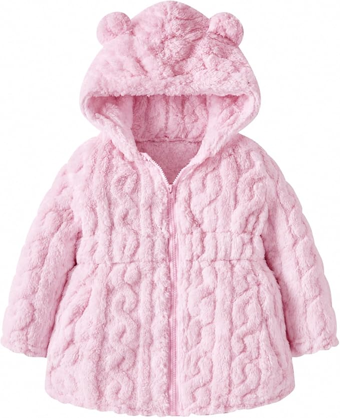 Toddler Girls Fleece Jacket Hooded Zip-up Warm Coats 2-6 Years