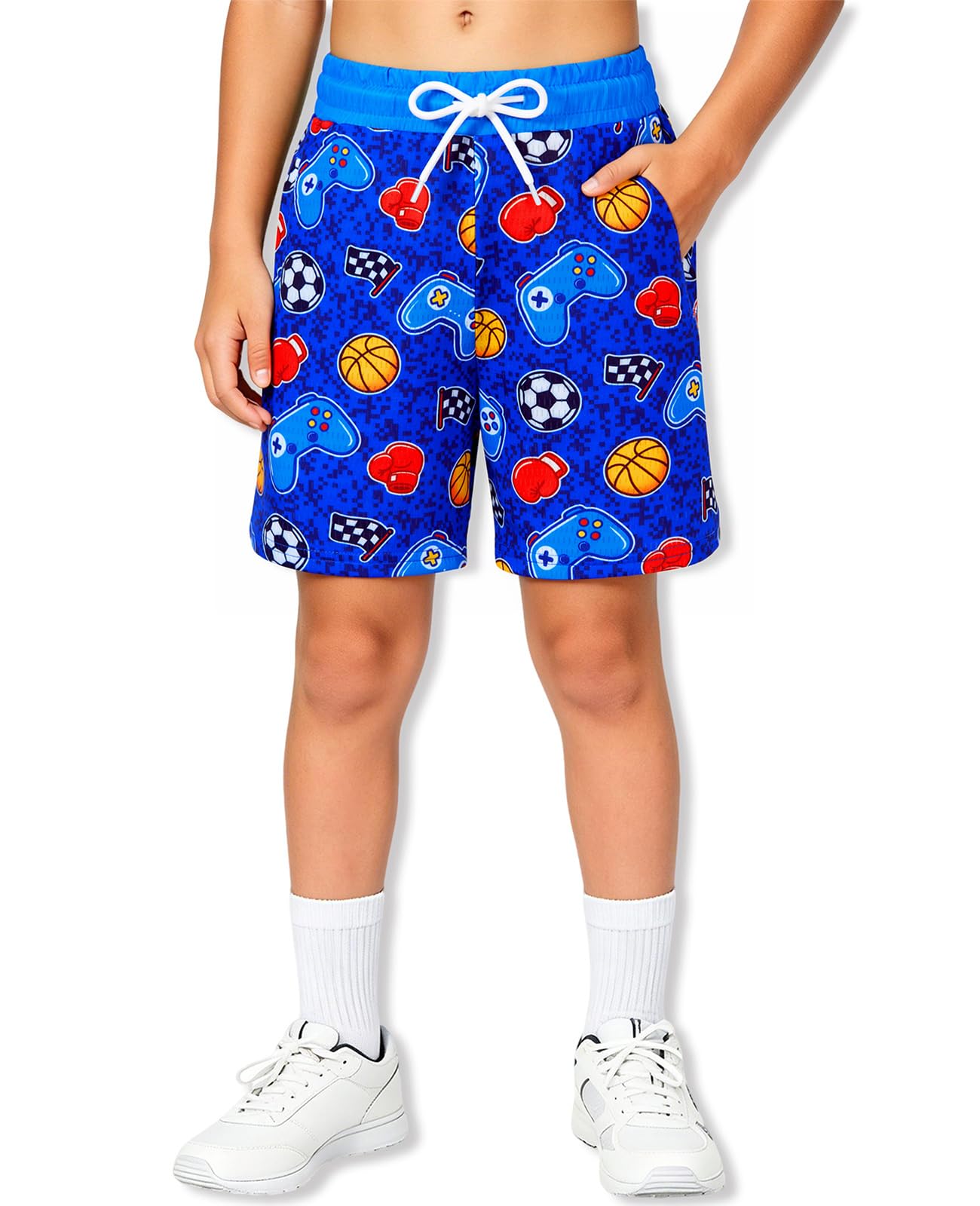 Cozople Boys Mesh Athletic Shorts Quick Dry Breathable 3D Print with Pocket | Boys Running Short Lightweight Stretchy Basketball Short with Drawstring Contrast Waist for 7-14 Years Kids Sport Training