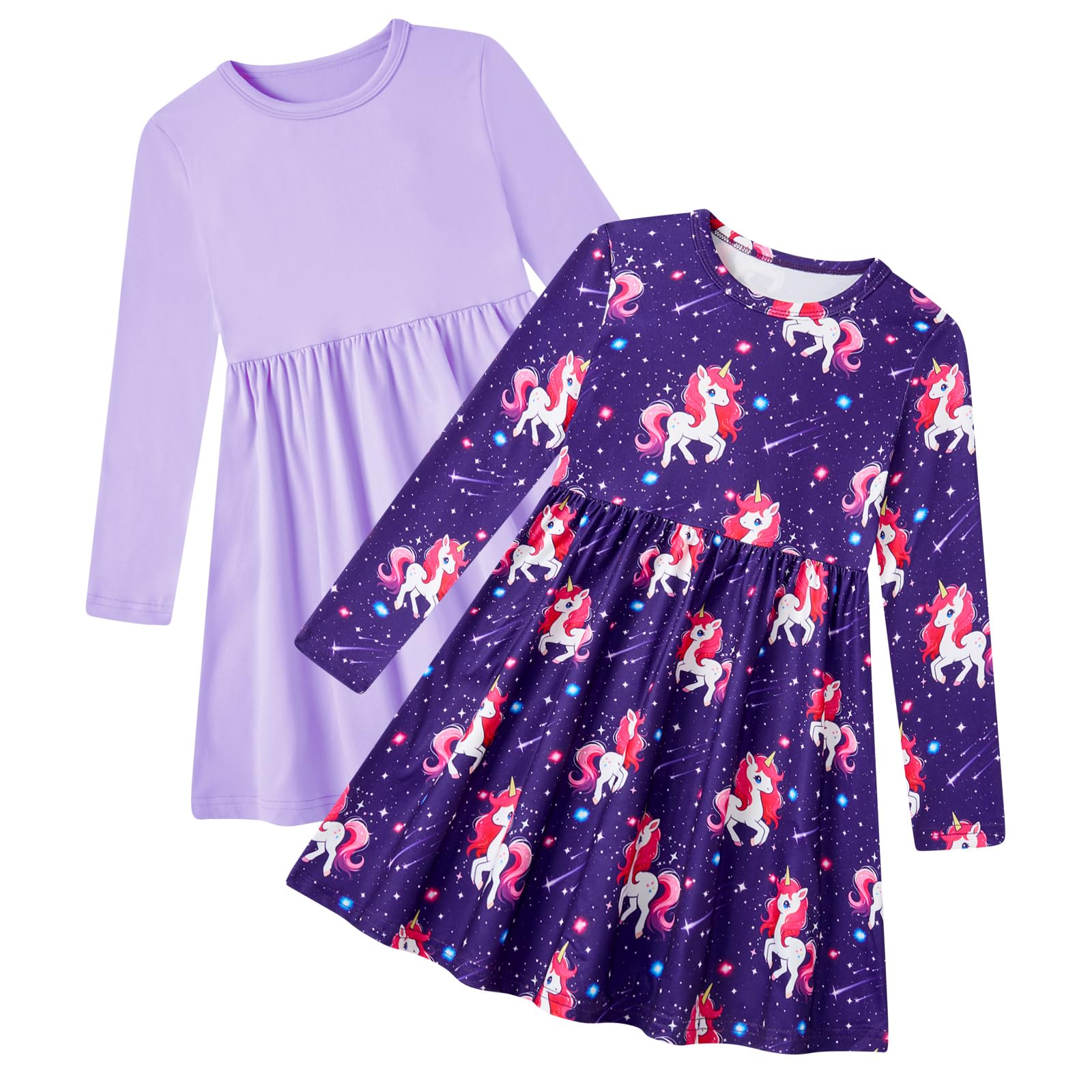 Funnycokid Toddler Girls Dress Long Sleeve Clothes Kids 3-7 Years