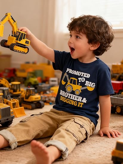 Funnycokid Big Brother T Shirt for Toddler Boys Tee Construction Promoted Short Sleeve 1-6 Years