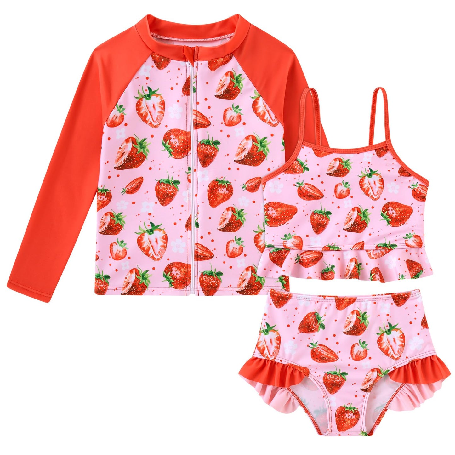 Funnycokid Girls Swimsuit Kids Bathing Suit 3-7 Years Rashguard Swimwear Long Sleeve 3 Piece Toddler