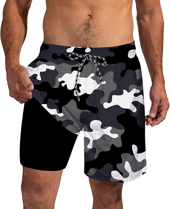 Cozople Mens Swim Trunks 7Inch with Compression Liner Quick Dry Swimsuit Swim Shorts Phone Pocket Swimwear