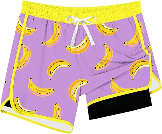 Cozople Boys Swim Trunks with Compression Liner Vintage Bathing Suit Quick Dry Swim Short Swimsuit 7-16T