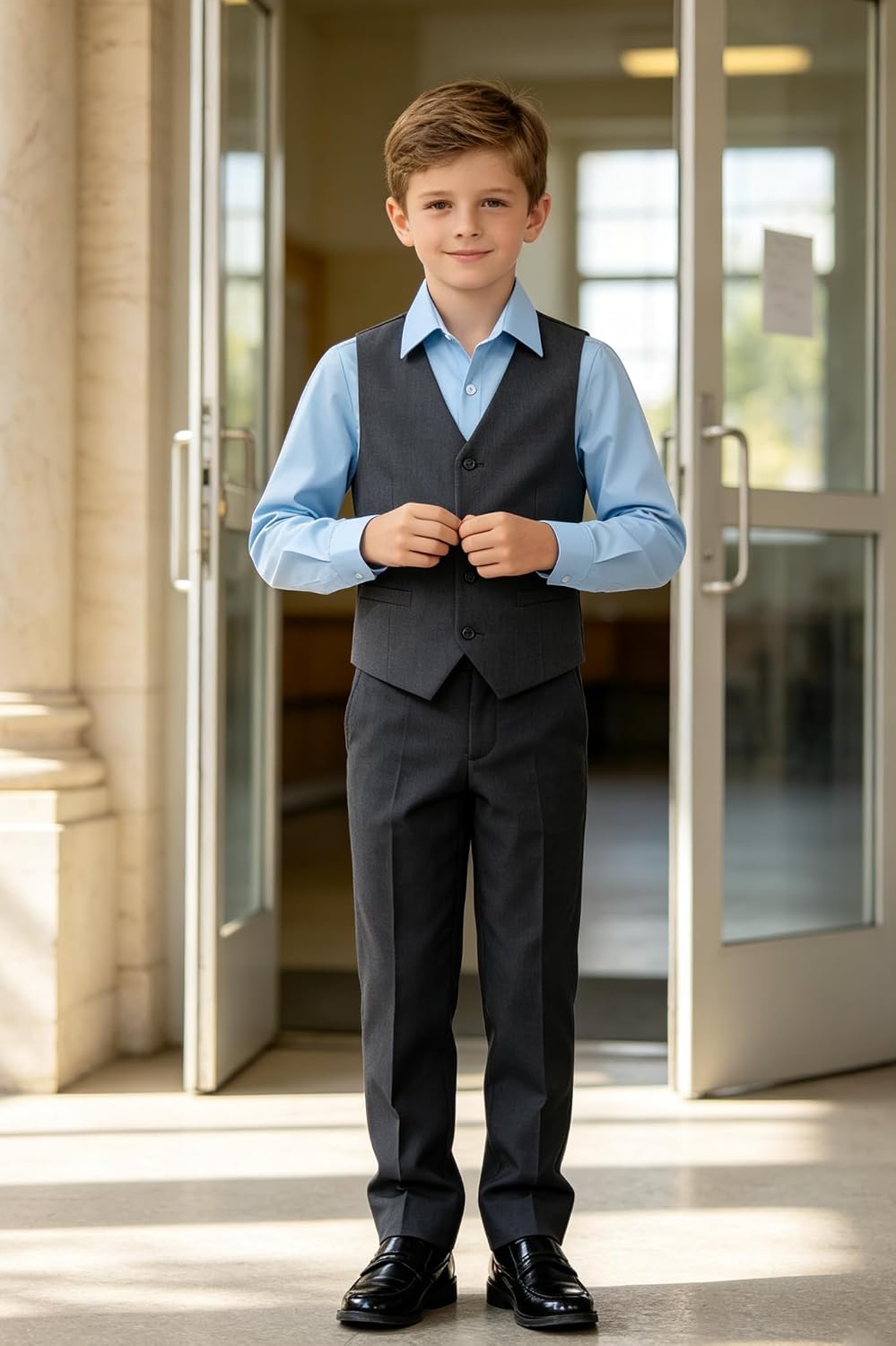 Cozople Boys Long Sleeve Dress Shirt Button Down Wrinkle-Resistant | Soft Smooth Fabric with Classic Spread Collar and Button Cuffs Ideal for School Uniform, Wedding And Formal Events