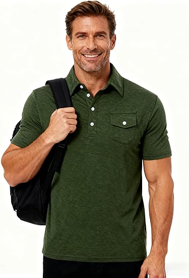 Cozople Men's Performance Polo Shirts Short Sleeve Solid Retro Golf Shirt for Men Dry Fit Players Shirt with Pocket